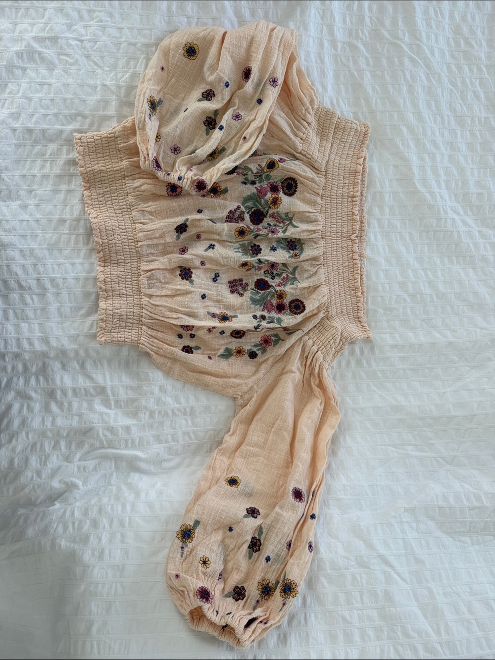 Embroidered Peach Floral Scarf Top